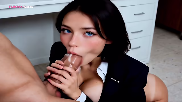 The Curvy Whore Sucks On Giant Dick Until Her Mouth Fills With Cum - (Ai Generated)