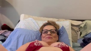 Beautiful 6o-year-old wife shows off her big, hairy pussy and moans, begging for cock.