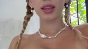 Sexy Latina starts fucking in heels and lingerie. Cumshot in her ass