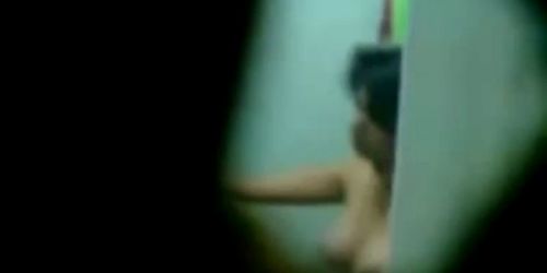 Cute latina caught showering by a peeper (Talia)