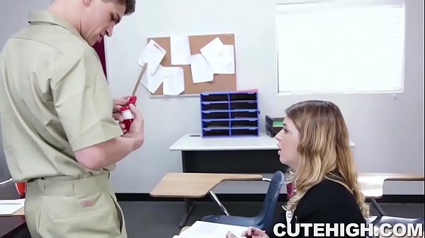 Hot Jenna Ashley is in class late when the janitor starts cleaning. She can't resist his big cock.
