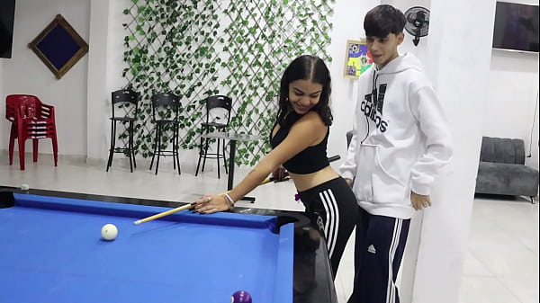 Perverted stepbrother teaches his latina stepsister how to play pool and then fucks her pussy - Spanish porn