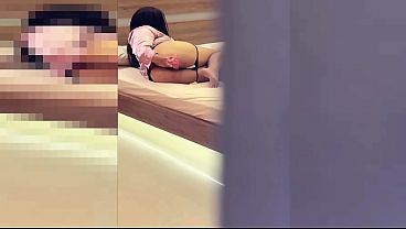 Horny Latina MILF shakes her ass over her sex toy while being watched by her stepson