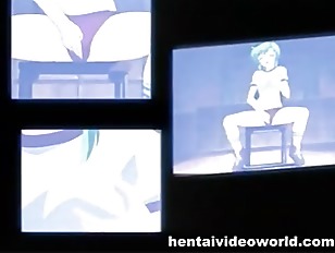 Pretty hentai stretches before man